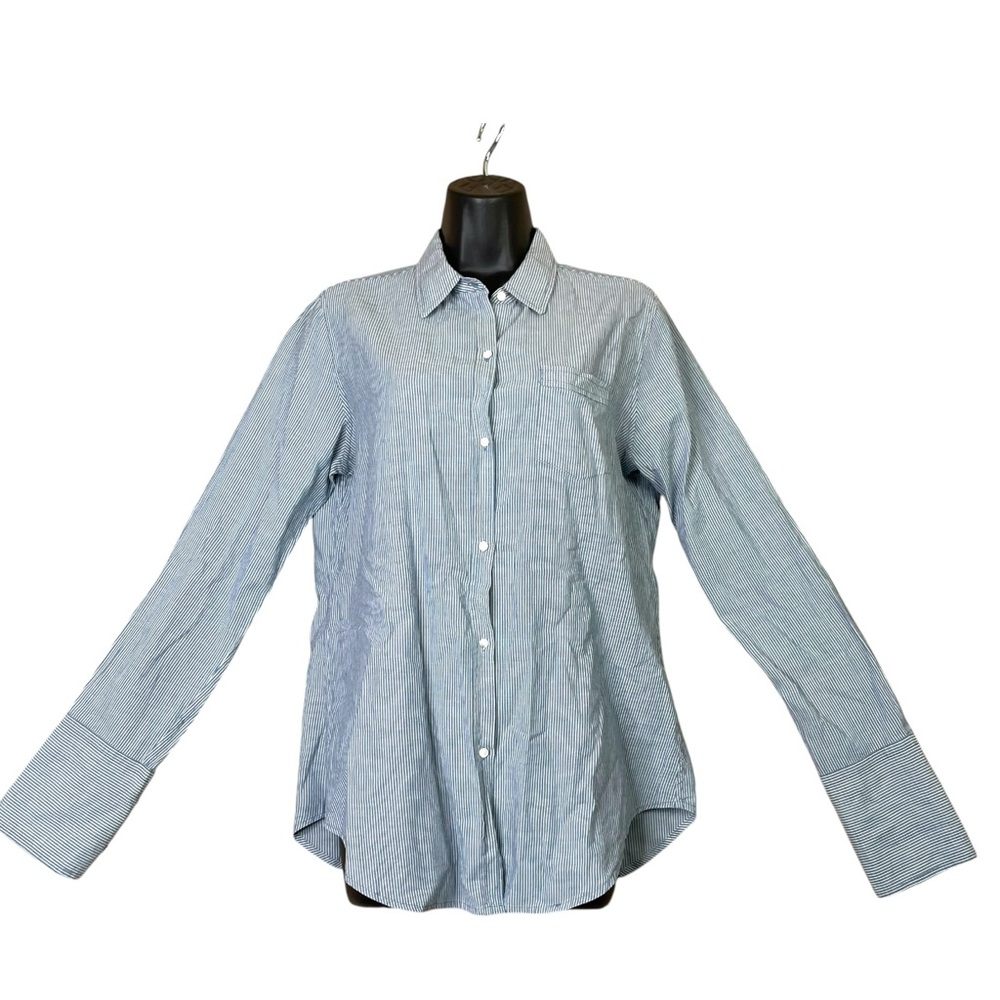 Nili Lotan Shirt Women Size S Striped Cotton Button Down Long Sleeve Blue white